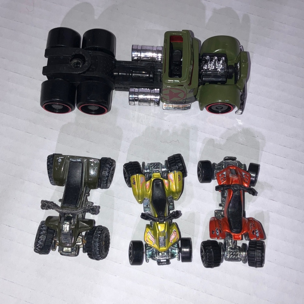 Hot Wheel Rugged Off-Road Toy Vehicle Set (3) 4-Wheelers & (1) Semi Truck